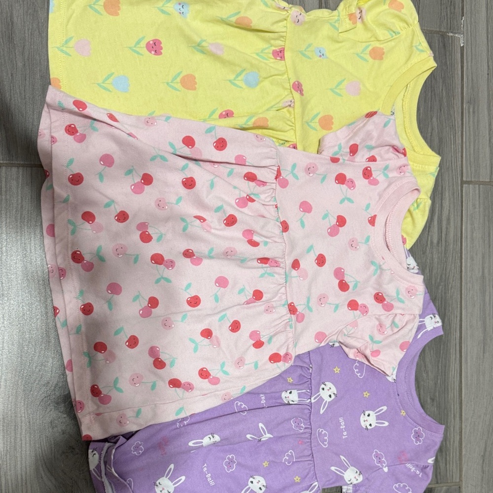 Kids' Short-Sleeve Pajama Tops - Pink, Yellow & Purple - Pack